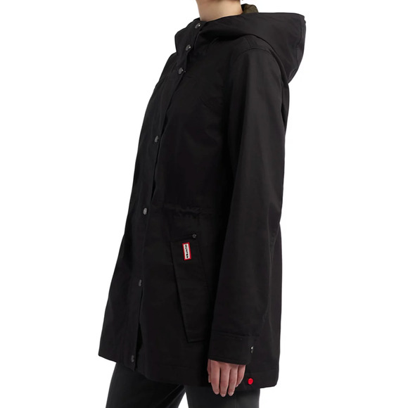 HUNTER Women's XS Cotton Smock Hooded Rain Jacket Water Resistant BLACK - Picture 3 of 11